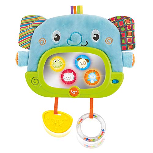 espejo musical tummy time con soporte y accesorio para cuna, playgym o stoller - espejo de piso de elefante suave con personajes ocultos - modos de juego diurno y de canción de cuna nocturna - 0+ meses