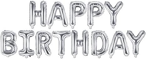 PartyDeco - Set Balloons Mylar Letters for Lettering Happy Birthday 35 cm Silver, Color, FB6M-018