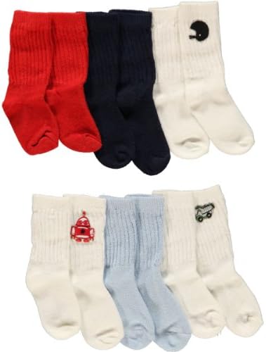 Nursery Rhymes Baby Boys' "Bots & Dump Trucks" 6-Pack Socks - white/red, 18 -