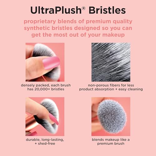 REAL TECHNIQUES 5 PIECE EVERYDAY ESSENTIALS MAKEUP BRUSH SET, INCLUDES 4 BRUSHES & MAKEUP SPONGE, FOR FOUNDATION, BLUSH, BRONZER, CONTOUR, EYESHADOW, & POWDER, TRAVEL GIFT SET, CRUELTY-FREE & VEGAN
