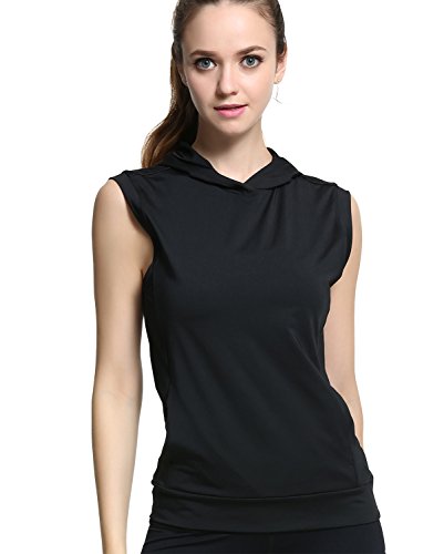 Campeak Active Casual Workout Sport Sleeveless Hoodie Activewear For Womens (Black S) - Thumbnail 5