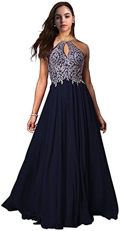 FeliciaDress Prom Dresses Halter Chiffon Applique Long Women Formal Evening Gowns 2018 FD023