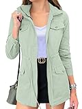 MEROKEETY Womens Long Sleeve Zip Up Jacket Military