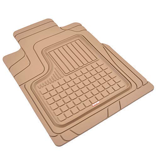 Solid Pro Rubber Car Floor Mats - Performance Plus Heavy Duty Liners for Auto SUV Truck Car Van - 4-Piece Set - Thick, Odorless & All Weather (Beige Tan)