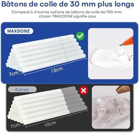 Pistolet à Colle Chaude - 20W 30pcs 7mm*130mm Bâtons de Colle