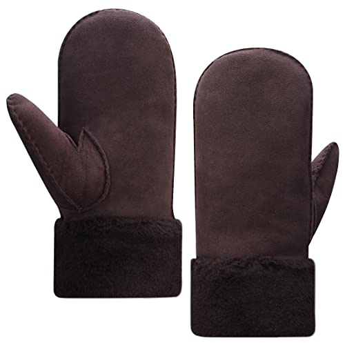 Harssidanzar Herren Fäustlinge,Winter Schaffell Shearling Beheizte Warme Pelzmanschetten Fäustlinge Für Winterkaltes Wetter Km042Eu,Braun, Größe Xl