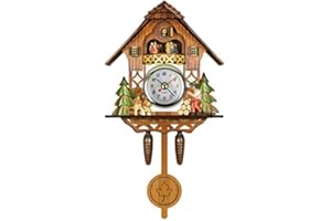 AUNMAS Antique Wooden Cuckoo Clock, Auto Swing Pendulum Quartz Wall Clock, Traditional Design for Home Decor Black Forest