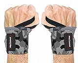 Wrist Wraps by Rip Toned - 18" Professional Grade With Thumb Loops - Wrist Support Braces - Men & Women - Weight Lifting, Xfit, Powerlifting, Strength Training - Bonus Ebook (Gray Camo Medium Stiff)