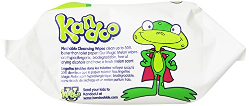 Flushable Baby Wipes for Kids, Magic Melon by Kandoo, Potty Training Wet Cleansing Cloths Refills, 100 Ct, Pack of 6 (Packaging May Vary)