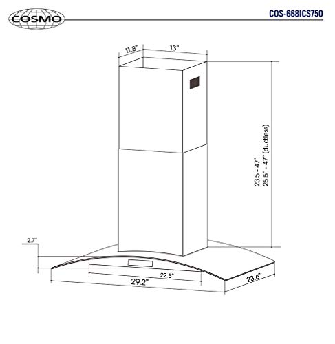 Cosmo 30" Island Range Hood, 900-CFM Stainless Steel - Image 10