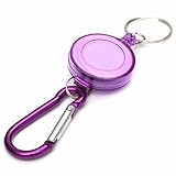 Heavy Duty Retractable Key Chain Badge Reel Holder W/ Carabiner Clip,SMYTShop Extractable Stainless Cable,Great for Swipe ID Cards or USB Flash Drives (Purple)
