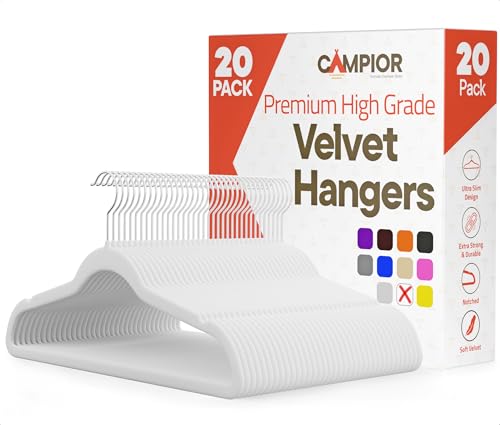 Campior Lot de 20 cintres antidérapants en Velours de qualité supérieure pour vêtements – Cintres Robustes avec Crochet pivotant à 360°, légers, Finition Velours Luxueux, cintres Polyvalents pour