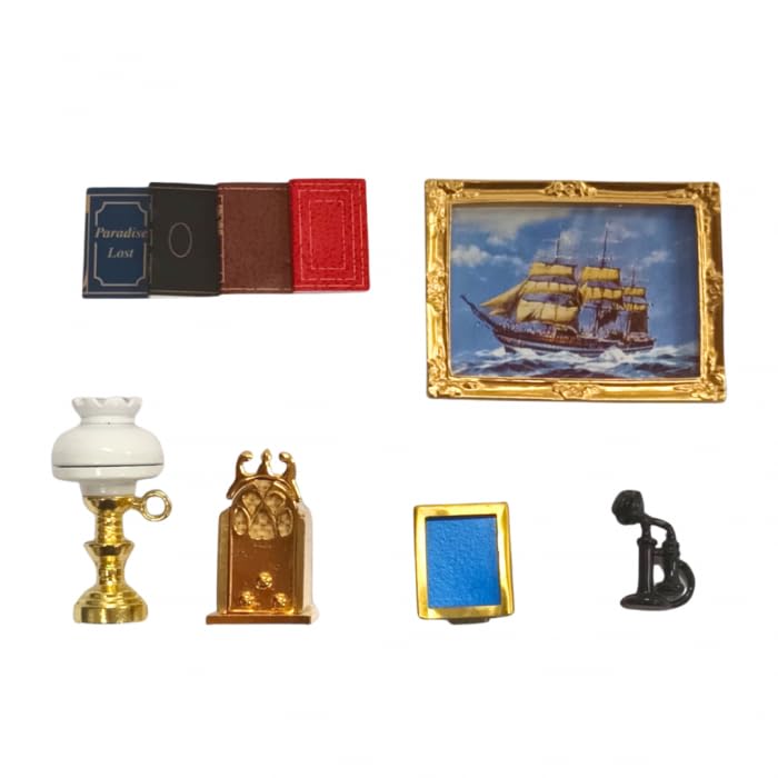 Dolls House Traditional Study Accessory Pack for 1:12 Scale Dolls House, 6 Pieces, Miniatures | Minimum World