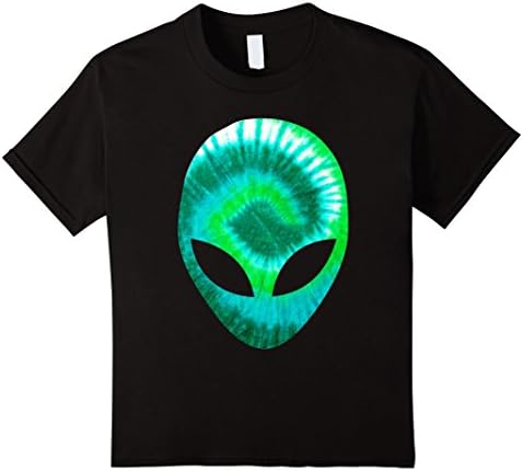 Kids Alien Head T-Shirt Extra-terrestrial Green Holographic Glow 8 Black