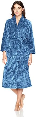 N Natori Women's Plush Melange Robe, Heather Porcelain Blue, Medium