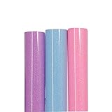 Sunice Glitter Heat Transfer Vinyl Iron on Sparkle Vinyl 3 Assorted Colors of 8