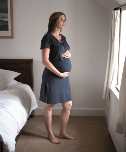 BambooMama Women's Birthing Shirt - For Pregnancy, Labor and Nursing -Small (Pre-pregnancy US Size 4-6)-Midnight Blue - Thumbnail 3