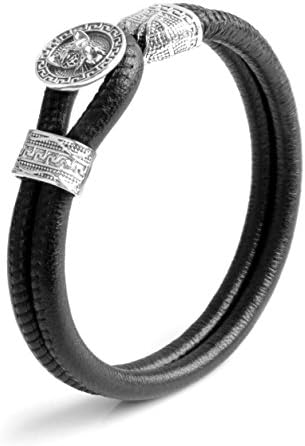 Bracelet Sterling Silver Tiger Genuine Leather 5mm 2Line Mens Find Your Fit Round T89