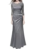 Miusol Women's Retro Floral Lace Vintage 2/3 Sleeve Slim Ruched Wedding Maxi Dress