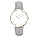 Simple Women Men Quartz Watch PU Leather Strap Ladies Gentlemen Dress WristWatch, Grey-Rose Gold