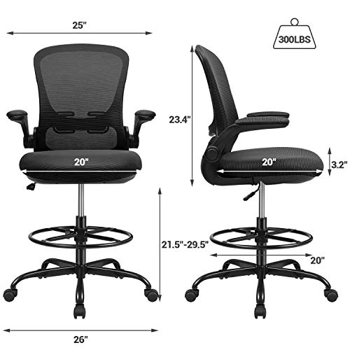 Devoko Drafting Chair Tall Office Chair with Flipup Armrests Office