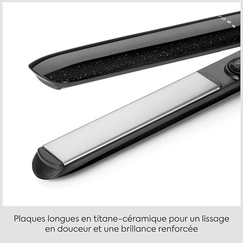 Midnight Shine Lisseur Cheveux, Plaques Titane-Céramique, Plaques Extra Longues, 13 Températures (170–235°C), Chauffe Rapide, Anti‑Frisottis Effet Brillance, ST590E