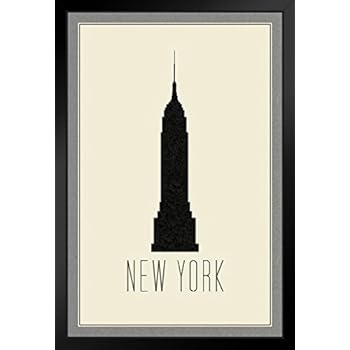 Cities New York City Empire State Building Cream Black Wood Framed Poster 14x20