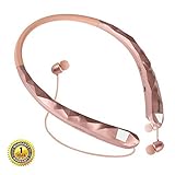 Bluenin Bluetooth Headphones Hi-Fi Stereo Neckband Wireless Headset Retractable Earbuds with Mic(16 Hours Play Time, Bluetooth 4.1, Sweatproof)-2017 Upgraded Version (Rose Gold)