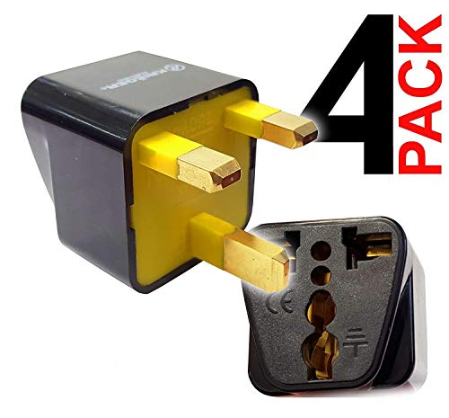 KRIËGER Grounded Universal UK Hong Kong (type G) British Plug Adapter Adaptor - 4 Pack