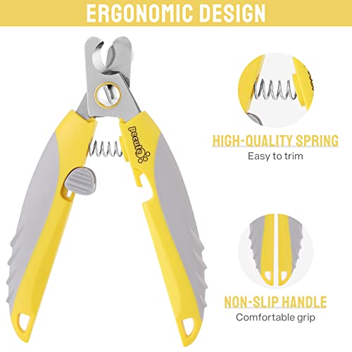 pecute Dog Nail Clippers Professional Sharp Stainless Steel Pet Nail Trimmers with Safety Gards and Bonus Nail File for Medium to Large Dogs(Yellow+Gray)
