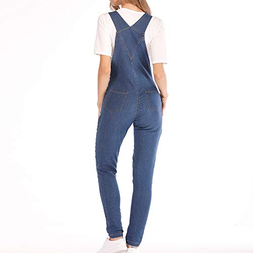 Womens' Casual Adjustable Strap Denim Overalls Basic Boyfriend Fit Rompers Bib Pants Jumpsuits (Blue, S)