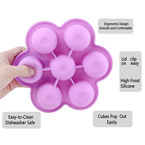 EH-LIFE Silicone Baby Food Freezer Tray with Clip-on Lid - Perfect Storage Container for Homemade Baby Food, Vegetable & Fruit Purees and Breast Milk - BPA Free & FDA Approved (Purple)