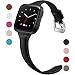 Maledan Compatible with Fitbit Versa Bands, Women Men, Slim Genuine Leather Band Accessories Replacement Strap for Fitbit Versa Smartwatch, Black, Small Size