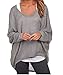 FACE N FACE Women's Casual Long Batwing Sleeve Loose Pullover Top Knits XX-Large Grey