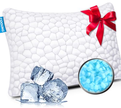 SUPA MODERN Cooling Bed Pillows for Sleeping 1 Pack Shredded Memory Foam Pillows Adjustable Cool Pillow for Side Back Stomach Sleepers Luxury Gel Pillows Standard Size with Washable Removable Cover