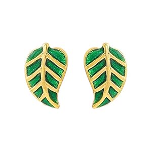 Gehena by Estele – Gold Tone Green Willow Leaf Stud Earrings For Women