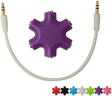 Headset Adapter , Mobile Phone Music Share Device,SUNYOUNGER 6-Way 3.5mm Stereo Audio Headset Hub Music Share Splitter Up to 5 Headphones to iPod MP3
