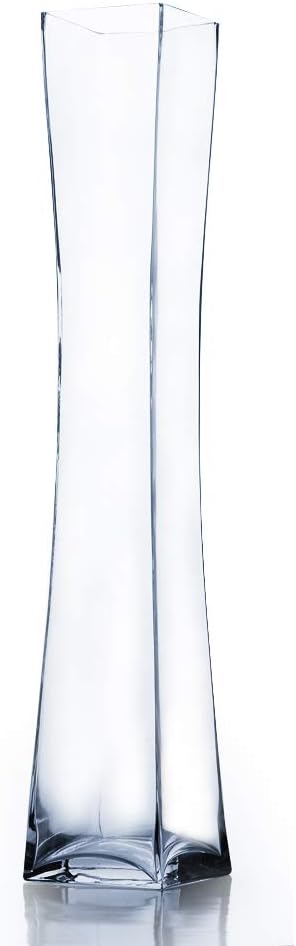 WGV Tall Masterpiece Glass Vase, Width 4.5", Height 25.6", Clear Large Block Concaved Floral Container, Flower Centerpiece Design for Wedding Party Event Home Office Decor, 1 Piece