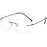 KOOSUFA Titanium Rimless Round Reading Glasses Blue Light Blocking Eyeglasses Readers Frameless Eyewear for Men Women