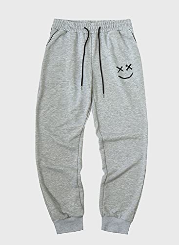 Acelitt Men\'s Athletic 2022 Gym Workout Running Drawstring Smiley Jogging Joggers Pants Sweatpants with Pockets Gray Small