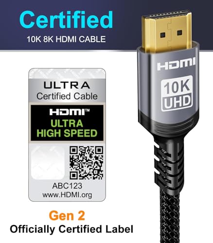 Sniokco 10K 8K 4K HDMI 2.1 Cable 2M, Certified 48Gbps Ultra High Speed HDMI® Cable 0.01ms 4K 240Hz 165Hz 120Hz 8K 60Hz eARC Netflix HDCP 2.3 2.2 DTS:X HDR10+ TV Monitor Projector Roku Sky-Q PS5 X-box