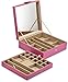 Glenor Co Jewelry Box Organizer for girls - 28 Section - Modern Buckle Closure, Large Mirror & 2 Trays for Women & Teens - For Earring Ring Necklace Bracelet & Watch - Leather Design - Pink