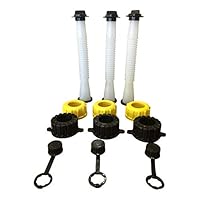 Kool Products (Retail Pack 3) Gas Can Spout Replacement With Gasket, Stopper, Cap With Stripe, 2 Collar Caps (Yellow and Black) That Fits On Most Of The Cans Out There