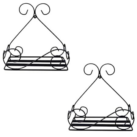 Truphe Wall Mounted Metal Pot Stand/Plant Stand Plants Holder Indoor and Outdoor Black - 27 x 14 x 27 cm (Set of 2)