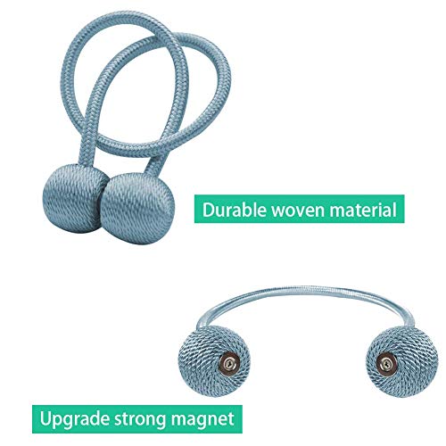 YOBAYE Magnetic Curtain Tiebacks, 4 Pack Drape Tie Backs Decorative Curtain Rope Holdbacks for Home Kitchen Office Window Drapes, No Drilling & Holes Required,Blue