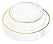 50 Piece Disposable Plates - Heavy Duty Plastic Dinnerware for Wedding Birthday Party Holiday Baby Shower - Includes 25 Dinner Plates and 25 Dessert Plates (Gold Rim)