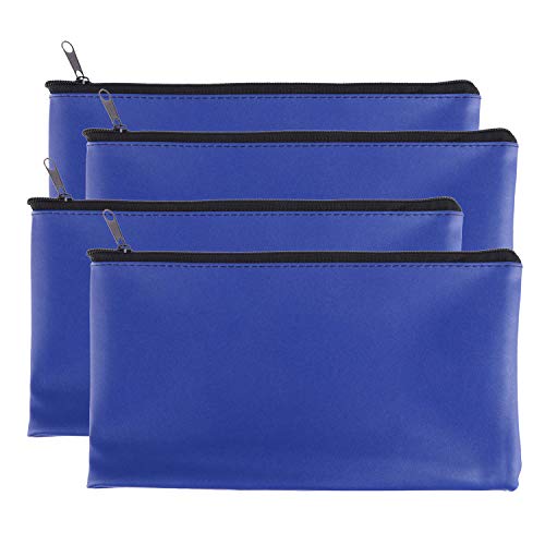 Zipper Bank Bags,4 Pack Money Pouch Bank Deposit Bag PU Leather Cash and Coin Pouch Bank envelopes with Zipper (Blue) - Thumbnail 6
