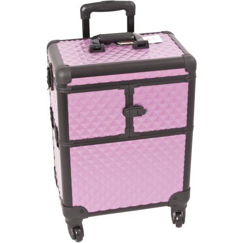 SUNRISE Professional Makeup Case on Wheels Aluminum, Two 3 Tier Trays, 4 Wheel Spinner, Locking