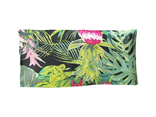 Aromatherapy Cotton Eye Pillow – 4.5 x 9 – Organic Lavender Chamomile Flax – Removable Washable Cover – headache relief soothing spa yoga sleep – green pink black palm leaves flowers tropical