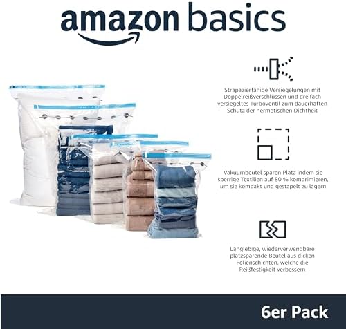 Vakuumbeutel für Kleidung mit Luftdichtem Ventil und Handpumpe - Jumbo, 6er-Pack, Reißverschluss, Durchsichtig — Foto 2 von 4